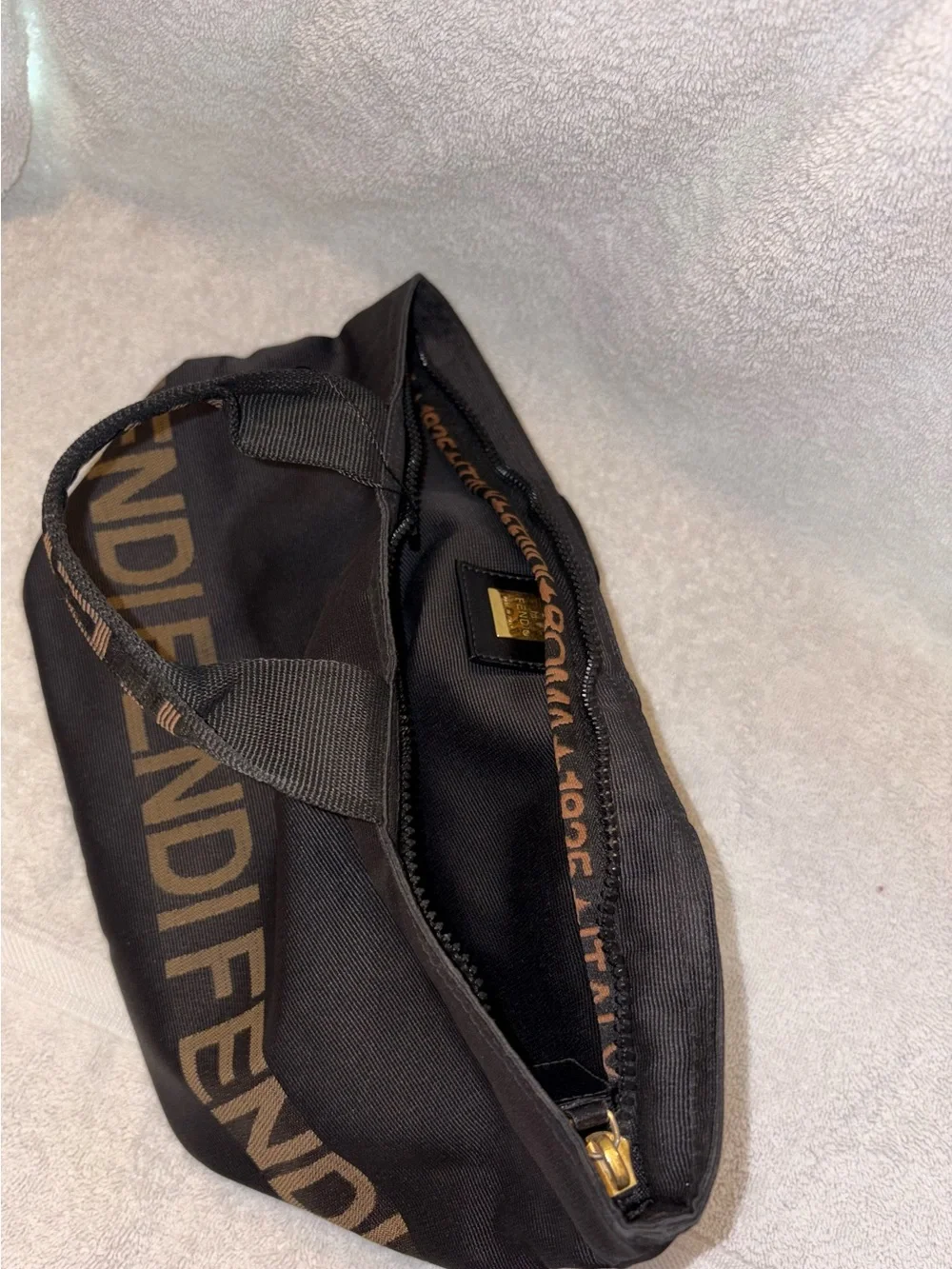 Fendi Black and Tan Logo Canvas Tote Authentic